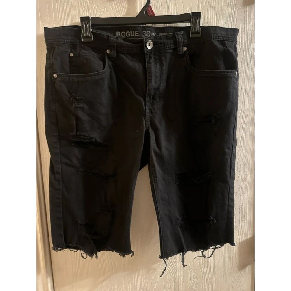 Rogue Men’s Cut off Black Jean Shorts ripped distressed Size 38 Skinny